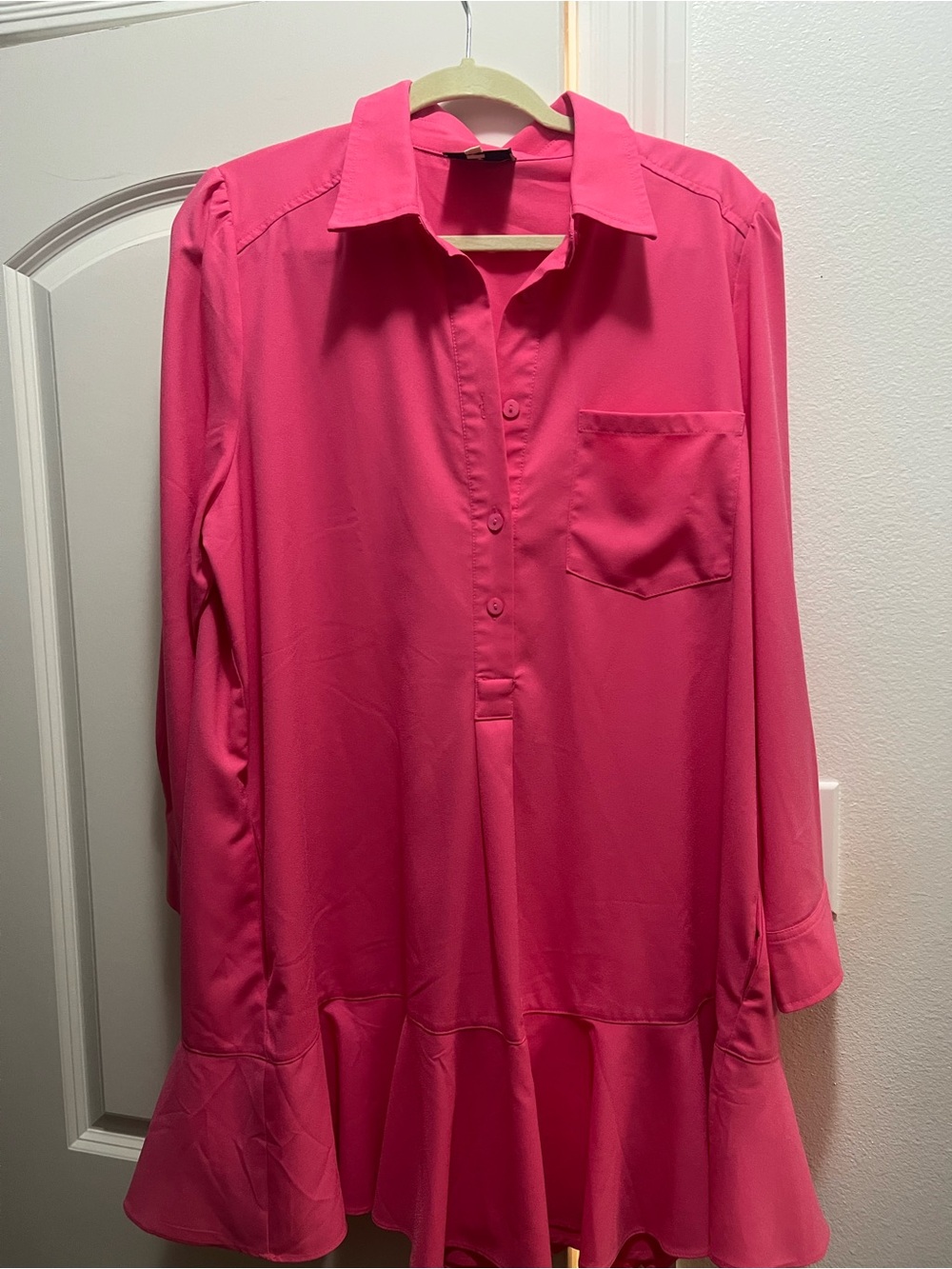 Women's Hot Pink Long-Sleeve Dress with Ruffle Hem
